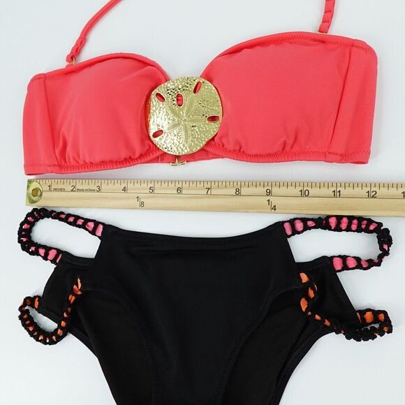 Victorias Secret Bikini Set Women Small Bandeau Strappy Sand Dollar Medallion - Picture 14 of 15
